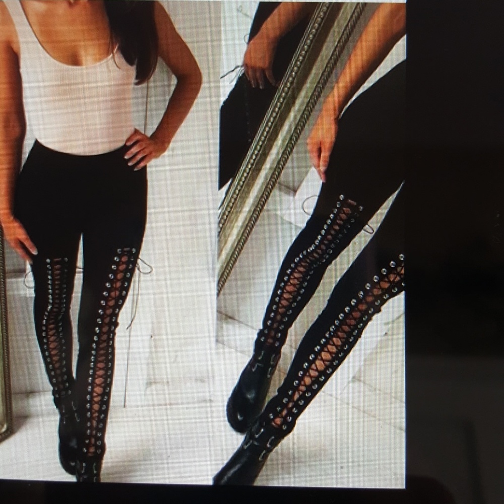 Lace up Faux Suede Leather Leggings